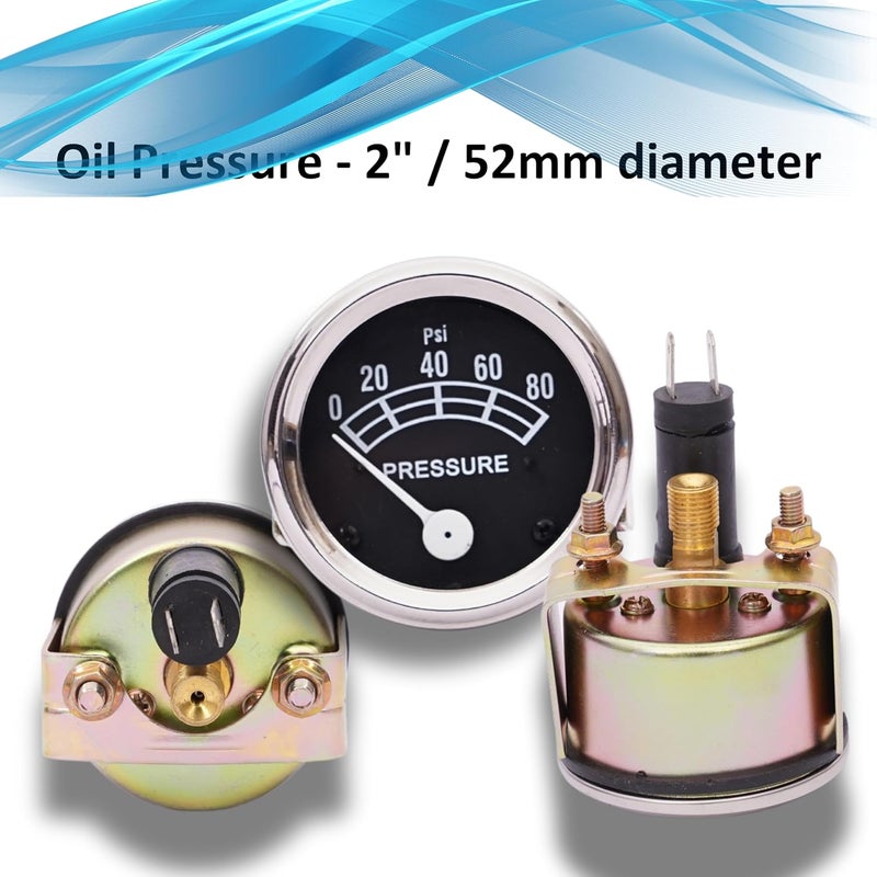 VR Autopedia Amp Meter Oil Pressure Gauge kit (30-0-30, 0-80 PSI) with 2" Chrome Bezel for Ford Tractor 2N 8N 9N NAA 601 70 801 901 2000 4000 | FD Instrument Gauge Cluster - Image 4